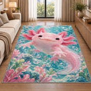 Cute Pink Axolotl Rug in a bright living room with a sofa