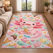 Axolotl Ice Cream Rug in a bright living room with a sofa