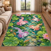Axolotl Pond Rug in a bright living room with a sofa