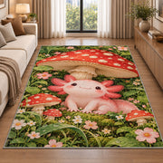 Axolotl Mushroom Rug in a bright living room with a sofa