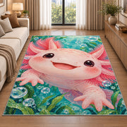 Big Axolotl Face Rug in a bright living room with a sofa