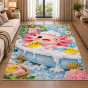 Axolotl Bubble Bath Rug in a bright living room with a sofa