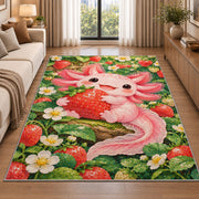 Axolotl Strawberry Rug in a bright living room with a sofa