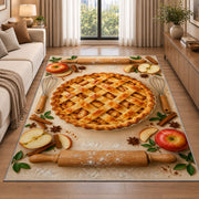 Apple pie with rolling pins rug in a bright living room with a sofa