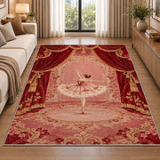 Ballerina on stage rug in a bright living room with a sofa