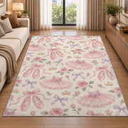 Ballet pattern rug in a bright living room with a sofa