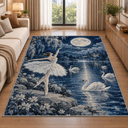 Swan lake ballerina rug in a bright living room with a sofa