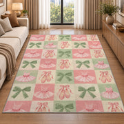Ballet checkered rug in a bright living room with a sofa