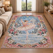 Winter ballerina rug in a bright living room with a sofa
