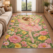 Butterfly fairy ballerina rug in a bright living room with a sofa