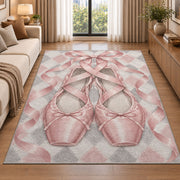 Pointe shoes harlequin rug in a bright living room with a sofa