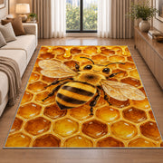 Honeybee Honeycomb Rug in a bright living room with a sofa