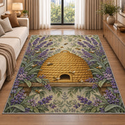 Vintage Straw Beehive Rug in a bright living room with a sofa