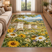 Vintage Bee Farm Rug in a bright living room with a sofa