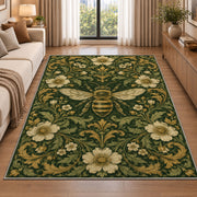 Vintage Engraved Bee Rug in a bright living room with a sofa