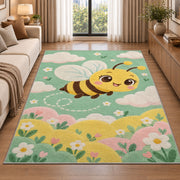 Cute Baby Bee Nursery Rug in a bright living room with a sofa