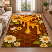 Dripping Honeycomb Bee Rug in a bright living room with a sofa