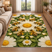 Bee Ring Daisy Medallion Rug in a bright living room with a sofa
