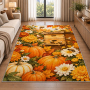Autumn Beehive Pumpkin Rug in a bright living room with a sofa