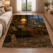 Rainy Day Reading Nook rug in a bright living room with a sofa