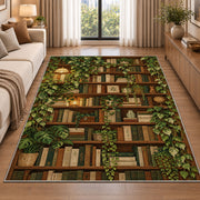 Ivy Covered Bookshelf rug in a bright living room with a sofa