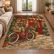 Bicycle at the Bookshop rug in a bright living room with a sofa