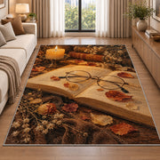 Reading Glasses and Candlelight rug in a bright living room with a sofa