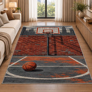 Streetball Chain Net Court rug in a bright living room with a sofa