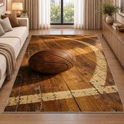 Vintage Leather Basketball rug in a bright living room with a sofa