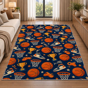 Basketball Icons Pattern rug in a bright living room with a sofa