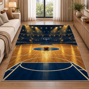 Arena Spotlight Court rug in a bright living room with a sofa