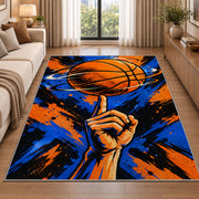 Spinning Ball on Finger rug in a bright living room with a sofa