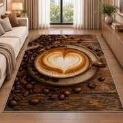 Latte Art Heart Cappuccino rug in a bright living room with a sofa