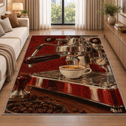 Vintage Espresso Machine rug in a bright living room with a sofa