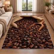 Burlap Sack of Coffee Beans rug in a bright living room with a sofa