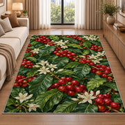 Coffee Cherry Branches rug in a bright living room with a sofa