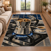 Moka Pot on the Stove rug in a bright living room with a sofa