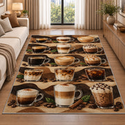 Coffee Drinks Guide rug in a bright living room with a sofa