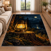 Vintage Camping Lantern rug in a bright living room with a sofa