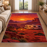RV Red Rock Desert Sunset rug in a bright living room with a sofa