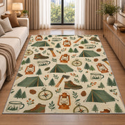 Camping Gear Pattern rug in a bright living room with a sofa