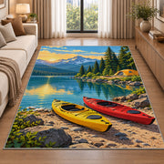 Kayaks on the Lakeshore rug in a bright living room with a sofa