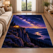 Tent on Cliff with Shooting Star rug in a bright living room with a sofa