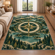 Compass in Mountain Forest Ring rug in a bright living room with a sofa