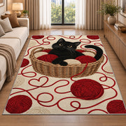 Black Cat Yarn Basket rug in a bright living room with a sofa
