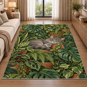 Gray Cat Houseplants rug in a bright living room with a sofa