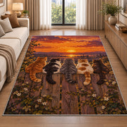 Cats on Fence at Sunset rug in a bright living room with a sofa