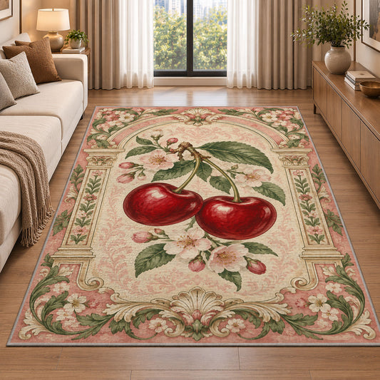Cherry Arch Rug in a bright living room with a sofa
