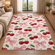 Cherry and Bow Pattern Rug in a bright living room with a sofa