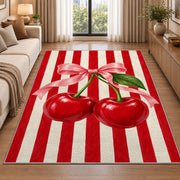 Candy Stripe Cherry Rug in a bright living room with a sofa